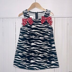 BONNIE JEAN EUC 100% Cotton Corduroy Polka Dot Bow Zebra Print Jumper Dress